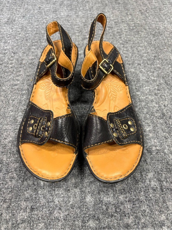 Born Shoes - Born Black and Tan Leather Ankle-Strap Sandals